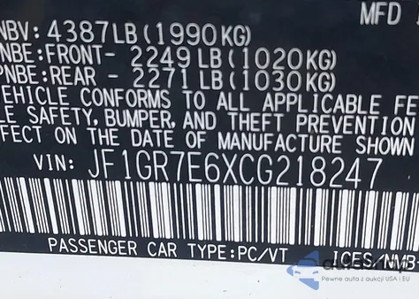 2012 Subaru Impreza Wrx Premium из США, поврежденный, VIN JF1GR7E6XCG218247